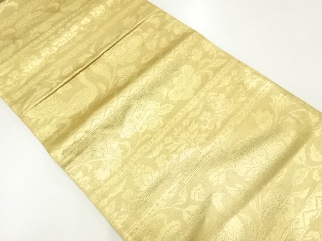 JAPANESE KIMONO / FUKURO OBI / SILK / WOVEN STRIPE & FLOWERS & BIRDS